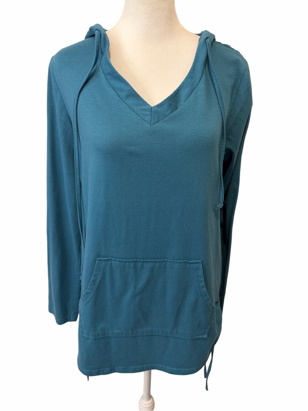 Messic Teal V-Neck Hoodie Top - Women. Size L.